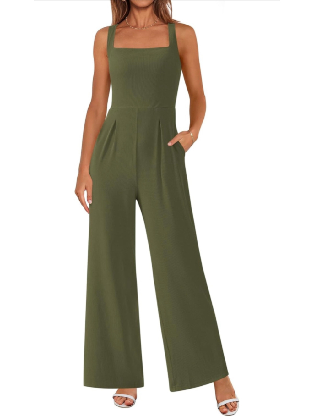 NEW Ribbed Sleeveless Jumpsuit Square Neck Wide Leg XL